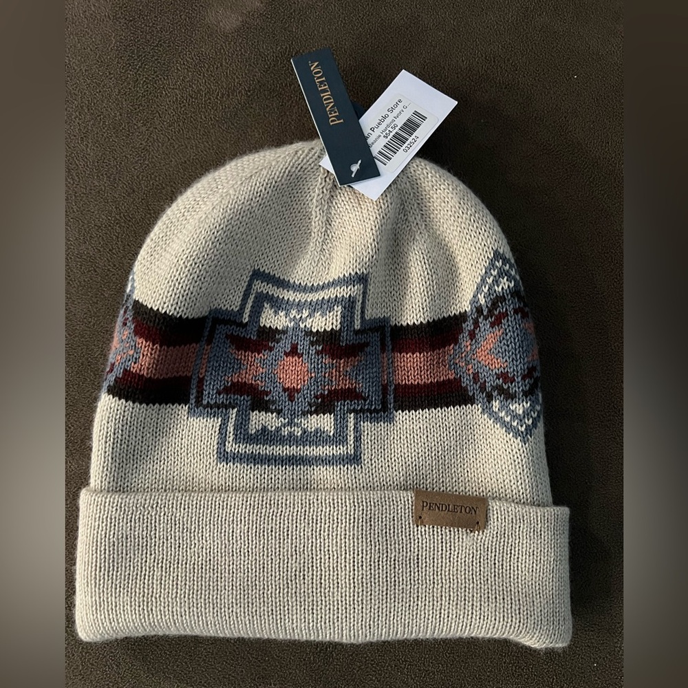Pendleton Ivory Knit Beanie with Multicolor Southwestern Band